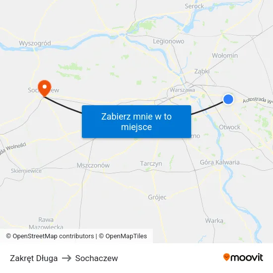 Zakręt Długa to Sochaczew map