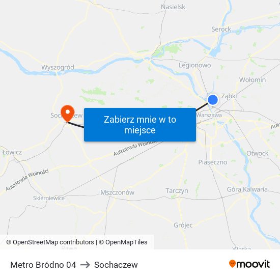 Metro Bródno to Sochaczew map