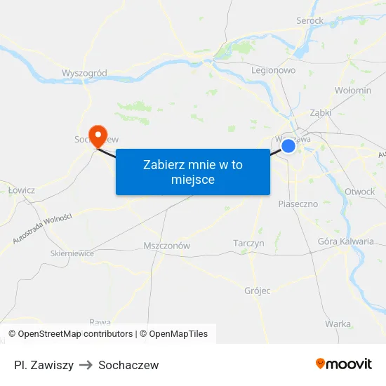 Pl. Zawiszy to Sochaczew map