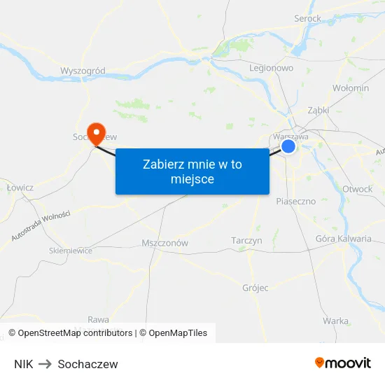 NIK to Sochaczew map
