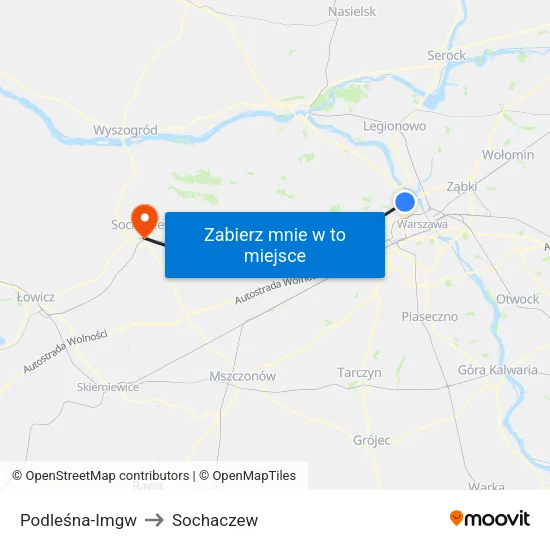 Podleśna - IMGW to Sochaczew map
