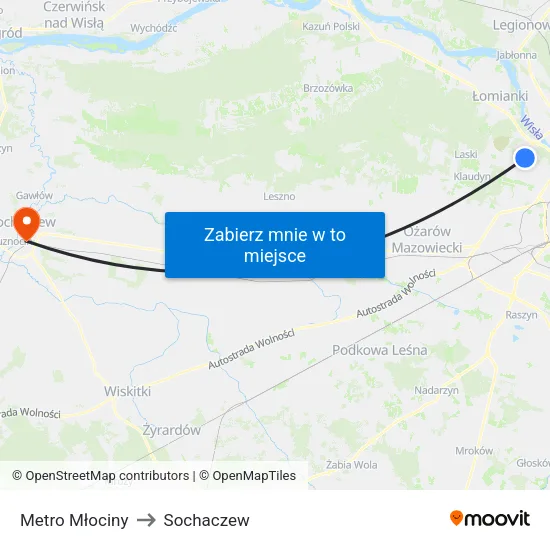 Metro Młociny to Sochaczew map