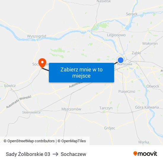 Sady Żoliborskie to Sochaczew map