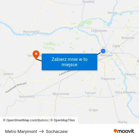Metro Marymont to Sochaczew map
