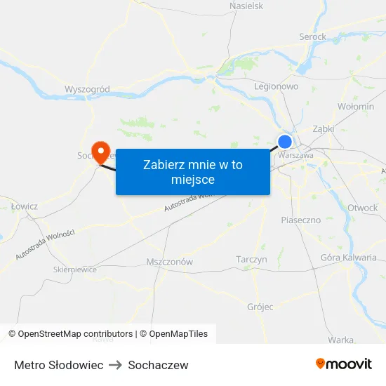 Metro Słodowiec to Sochaczew map