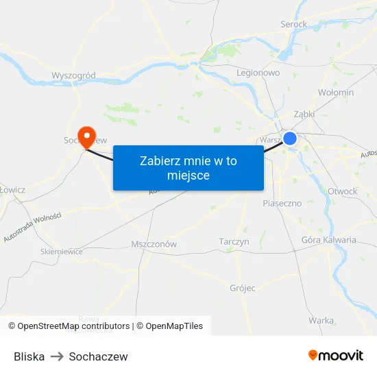 Bliska to Sochaczew map