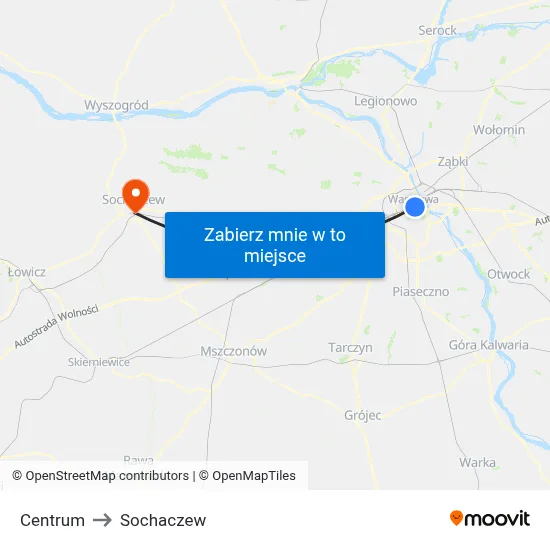 Centrum to Sochaczew map