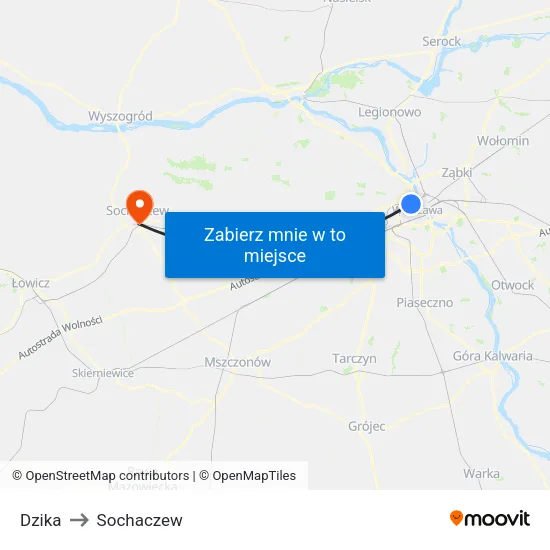 Dzika to Sochaczew map