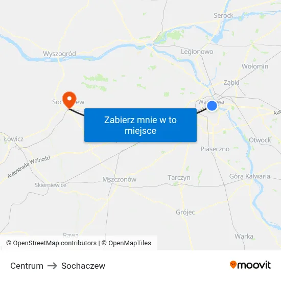 Centrum to Sochaczew map