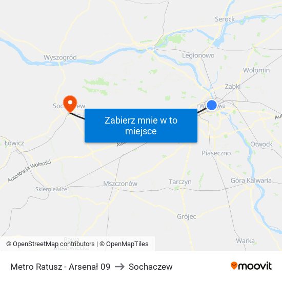 Metro Ratusz - Arsenał 09 to Sochaczew map