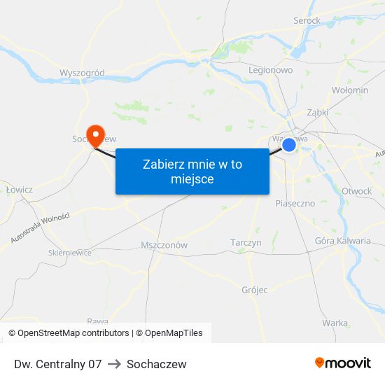 Dw. Centralny 07 to Sochaczew map