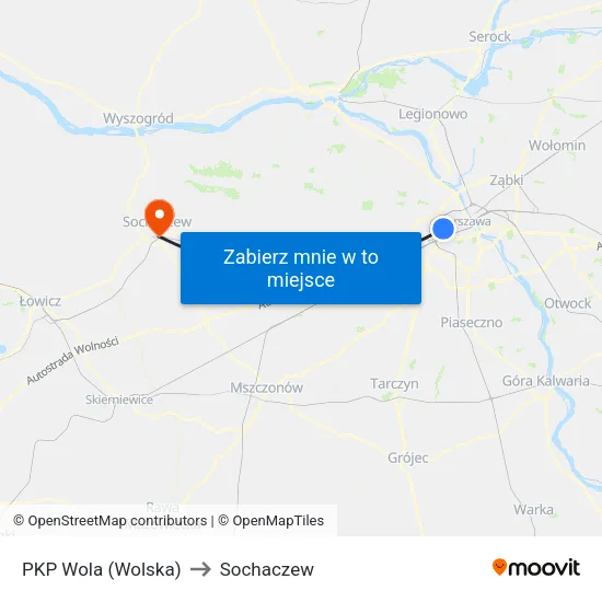 PKP Wola (Wolska) to Sochaczew map