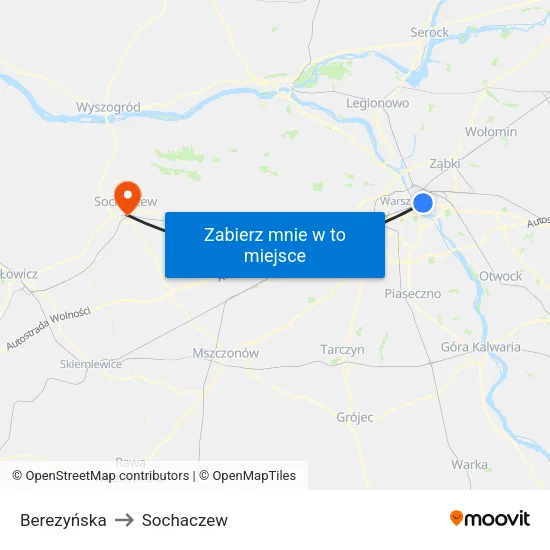 Berezyńska to Sochaczew map
