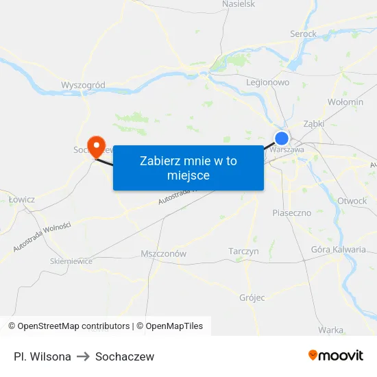 Pl. Wilsona to Sochaczew map