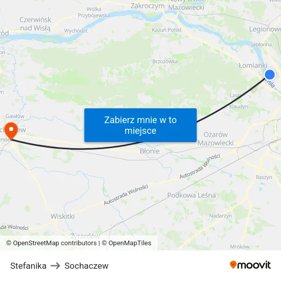 Stefanika to Sochaczew map