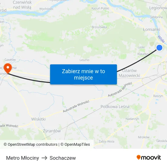 Metro Młociny to Sochaczew map