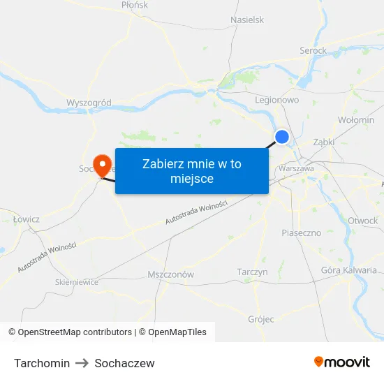 Tarchomin to Sochaczew map