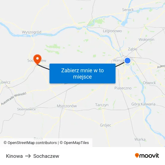 Kinowa to Sochaczew map