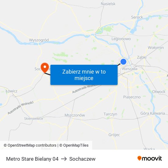 Metro Stare Bielany 04 to Sochaczew map