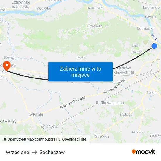 Wrzeciono to Sochaczew map