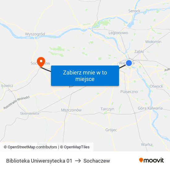 Biblioteka Uniwersytecka 01 to Sochaczew map