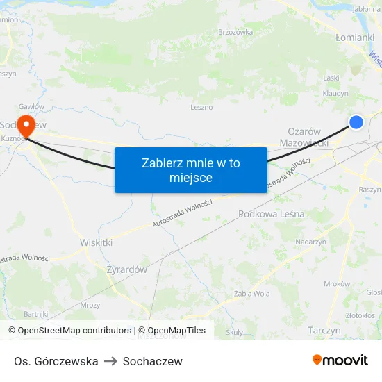Os. Górczewska to Sochaczew map