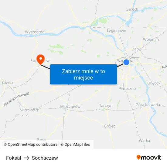 Foksal to Sochaczew map