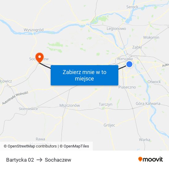 Bartycka to Sochaczew map