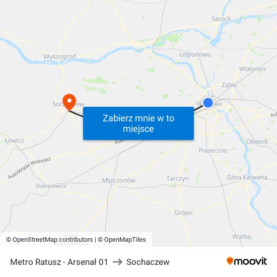 Metro Ratusz - Arsenał 01 to Sochaczew map