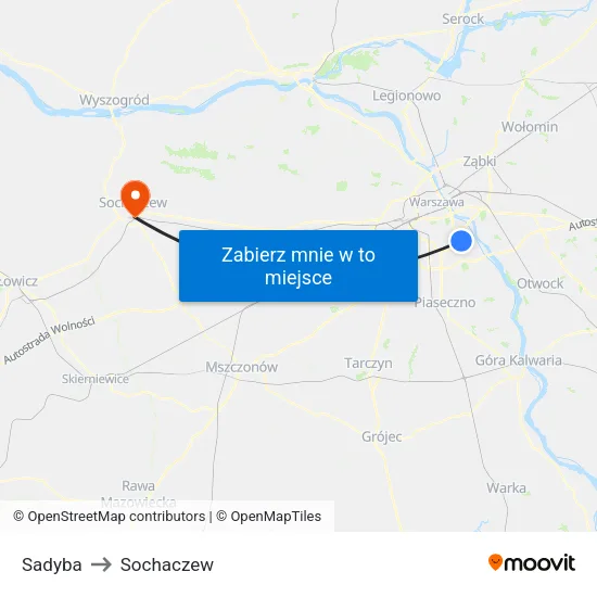 Sadyba to Sochaczew map