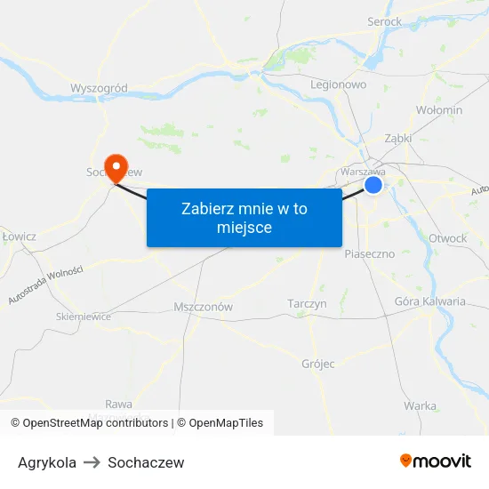 Agrykola to Sochaczew map