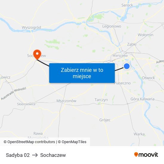 Sadyba 02 to Sochaczew map