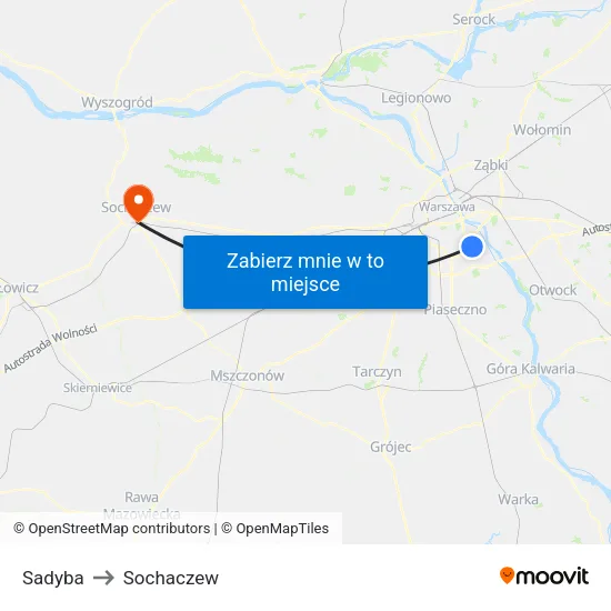 Sadyba to Sochaczew map