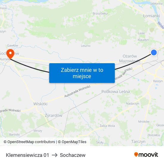 Klemensiewicza 01 to Sochaczew map