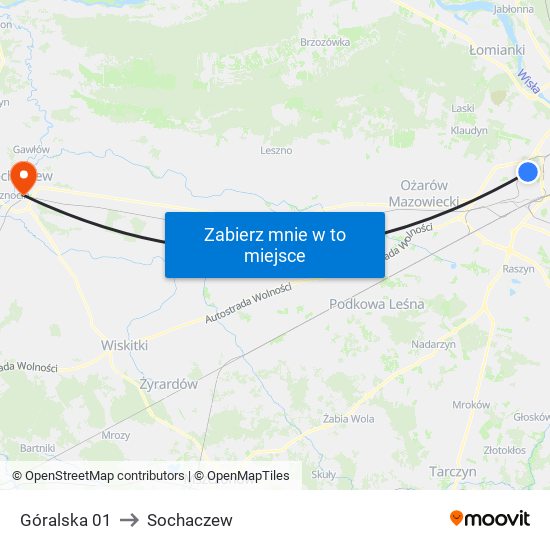 Góralska to Sochaczew map