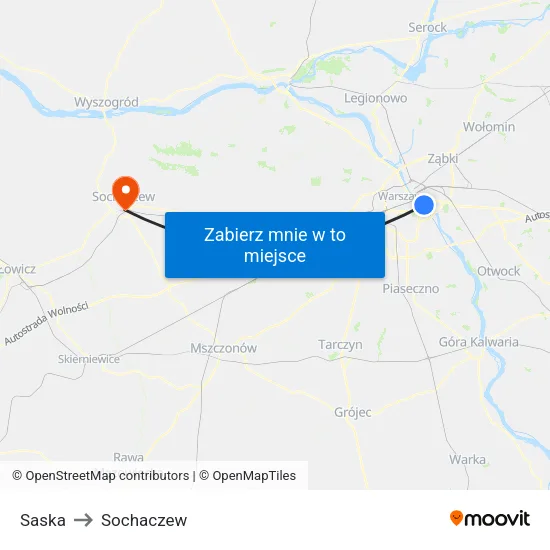 Saska to Sochaczew map