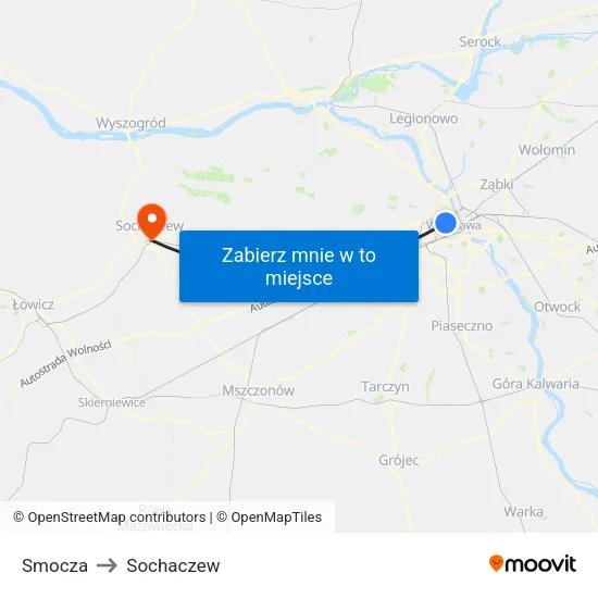 Smocza to Sochaczew map