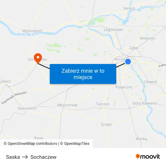 Saska to Sochaczew map