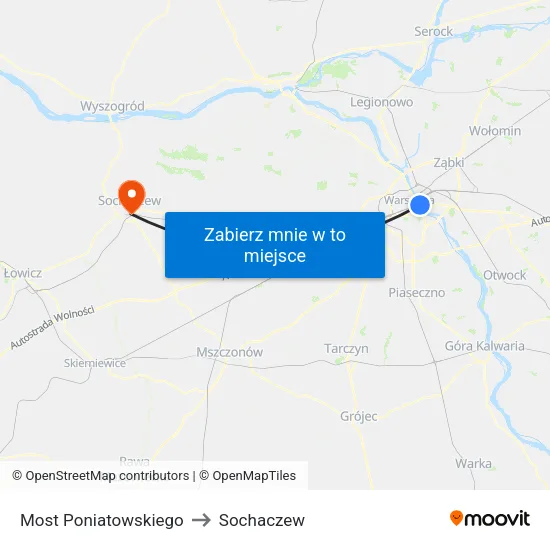 Most Poniatowskiego to Sochaczew map