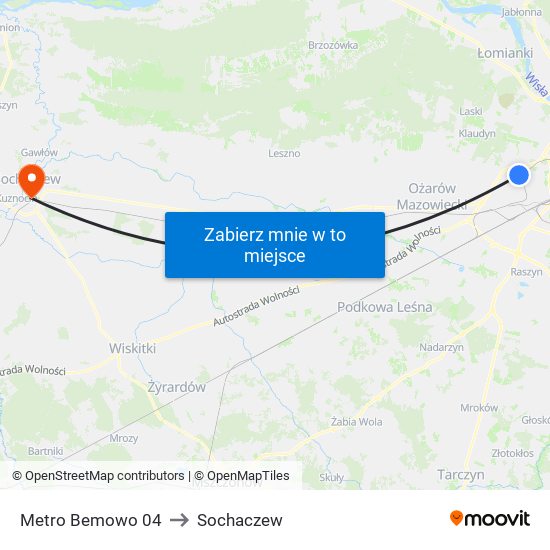 Metro Bemowo 04 to Sochaczew map