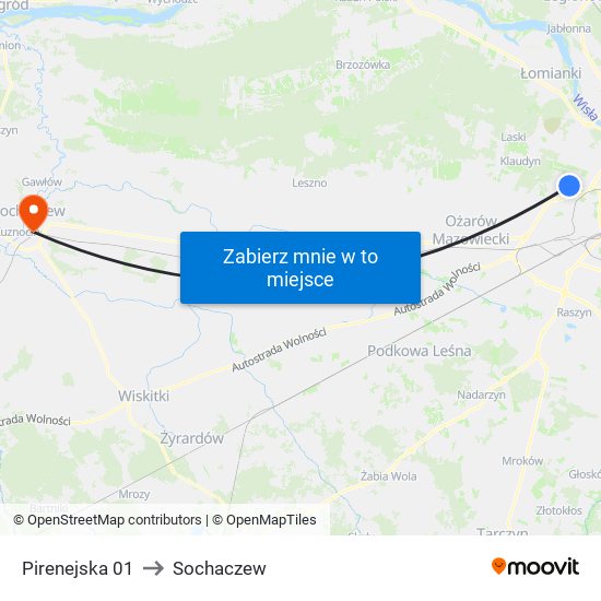 Pirenejska 01 to Sochaczew map