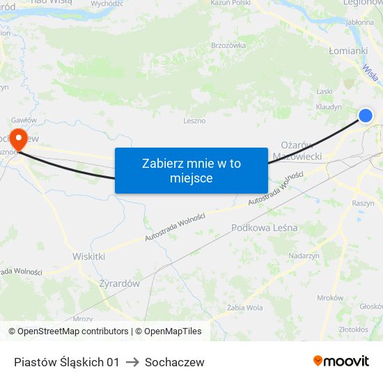 Piastów Śląskich 01 to Sochaczew map