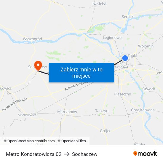 Metro Kondratowicza to Sochaczew map