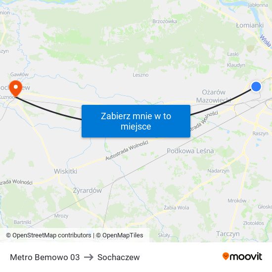 Metro Bemowo to Sochaczew map