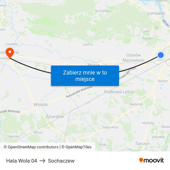 Hala Wola to Sochaczew map