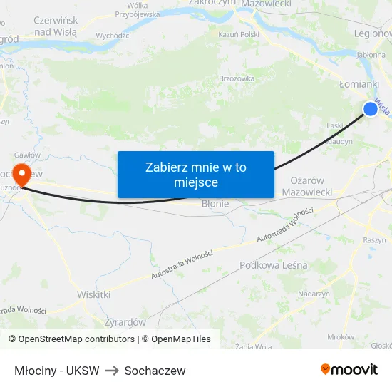 Młociny - UKSW to Sochaczew map