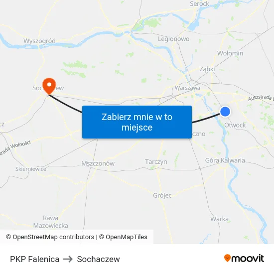 PKP Falenica to Sochaczew map