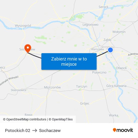 Potockich to Sochaczew map