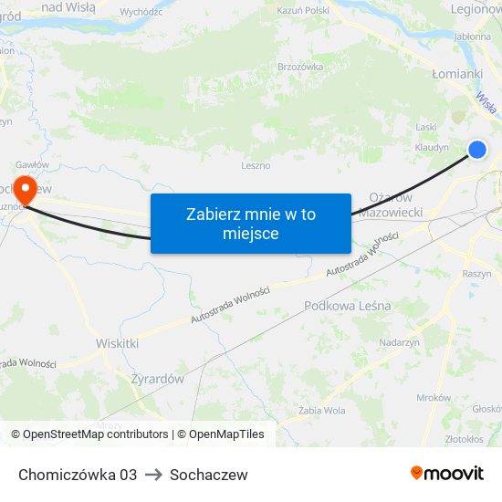 Chomiczówka to Sochaczew map