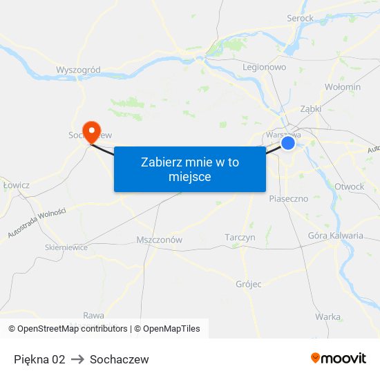 Piękna 02 to Sochaczew map